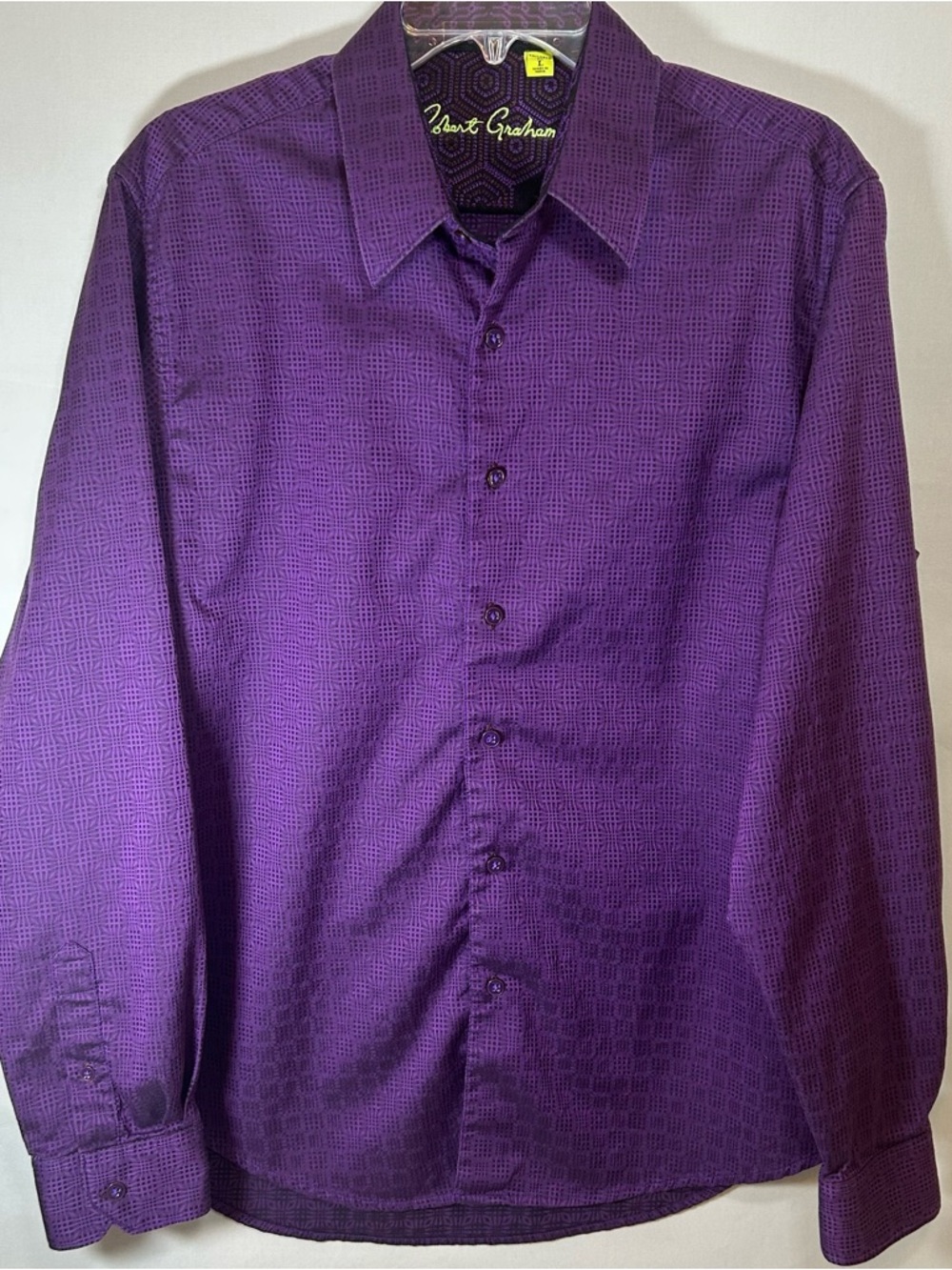 Robert Graham Button Down Shirt Men’s Large Purple Textured Geometric Pattern